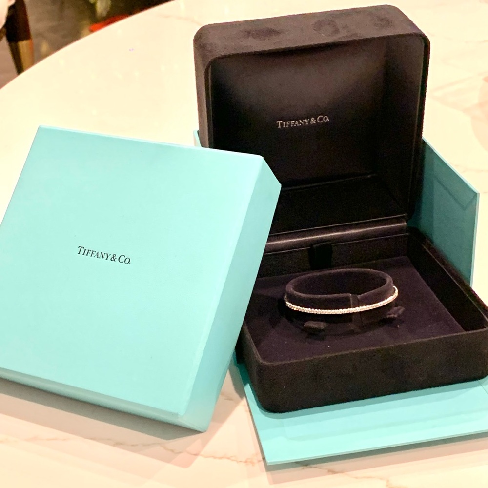 Tiffany & Co Hinged Bangle,18k White Gold and Diamonds, with presentation Boxes